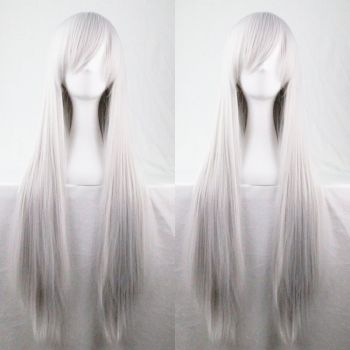 New 80cm Straight Sleek Long Full Hair Wigs w Side Bangs Cosplay Costume Womens, Silver