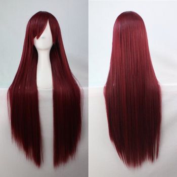 New 80cm Straight Sleek Long Full Hair Wigs w Side Bangs Cosplay Costume Womens, Burgundy