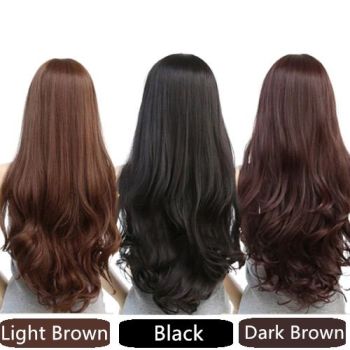 Long Wavy Curly Full Hair Wigs w Side Bangs Cosplay Costume Fancy Anime Womens, Dark Brown