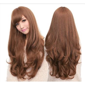 Long Wavy Curly Full Hair Wigs w Side Bangs Cosplay Costume Fancy Anime Womens, Flaxen