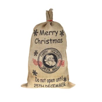 50x70cm Canvas Hessian Christmas Santa Sack Xmas Stocking Reindeer Kids Gift Bag, 50x80cm Hessian - Merry Christmas