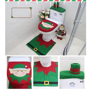 4pcs Christmas Toilet Seat Cover Rug Bathroom Set Santa Snowman Xmas Home DÃ©cor, Elf