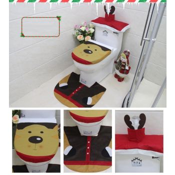 4pcs Christmas Toilet Seat Cover Rug Bathroom Set Santa Snowman Xmas Home DÃ©cor, Reindeer