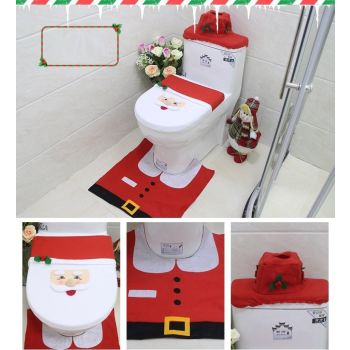 4pcs Christmas Toilet Seat Cover Rug Bathroom Set Santa Snowman Xmas Home DÃ©cor, Santa