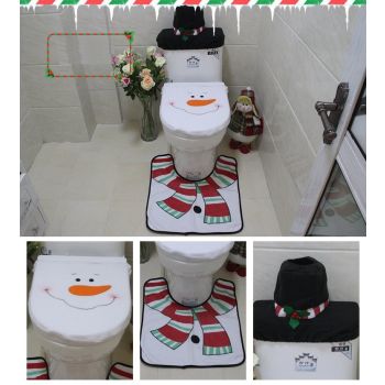 4pcs Christmas Toilet Seat Cover Rug Bathroom Set Santa Snowman Xmas Home DÃ©cor, Snowman A