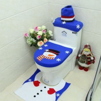 4pcs Christmas Toilet Seat Cover Rug Bathroom Set Santa Snowman Xmas Home DÃ©cor, Snowman w Snowflakes