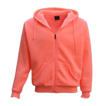 Adult Unisex Zip Plain Fleece Hoodie Hooded Jacket Mens Sweatshirt Jumper XS-8XL, Peach, M