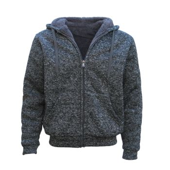 Men's Thick Zip Up Hooded Hoodie w Winter Sherpa Fur Jumper Coat Jacket Sweater, Dark Grey, L