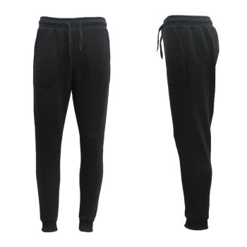 Mens Unisex Fleece Lined Sweat Track Pants Suit Casual Trackies Slim Cuff XS-6XL, Black, XS