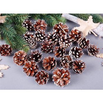 18 Christmas Natural Pine Cones Xmas Tree Hanging Home Decoration Ornament Gifts, 18x Natural w Snow Covered Pinecones