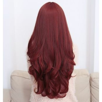 Long Wavy Curly Full Hair Wigs w Side Bangs Cosplay Costume Fancy Anime Womens, Burgundy