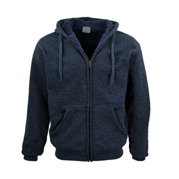 Men's Thick Zip Up Hooded Hoodie w Winter Sherpa Fur Jumper Coat Jacket Sweater, Navy, M