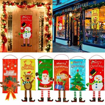 Christmas Hanging Banner Flag Door Window DÃ©cor Santa Reindeer Snowman Ornaments, Set of 6