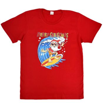 New Funny Adult Xmas Christmas T Shirt Tee Mens Womens 100% Cotton Jolly Ugly, Santa Surf (Red), L