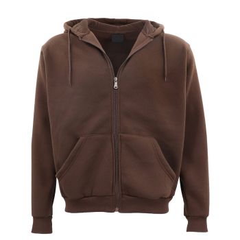 Adult Unisex Zip Plain Fleece Hoodie Hooded Jacket Mens Sweatshirt Jumper XS-8XL, Brown, S