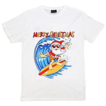 New Funny Adult Xmas Christmas T Shirt Tee Mens Womens 100% Cotton Jolly Ugly, Santa Surf (White), XL