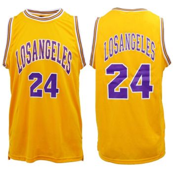 New Men's Basketball Jersey Sports T Shirt Tee Vest Tops Gym Chicago Los Angeles, Yellow - Los Angeles 24, S