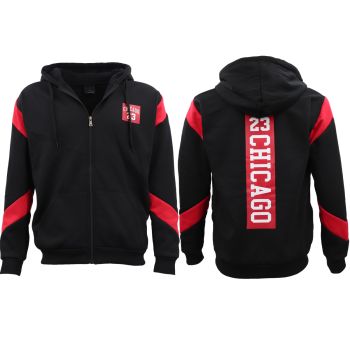 Men's Fleece Zip Up Hoodie Shirt Chicago Bulls 23 Michael Jordan Sweat Jacket, Black, XS