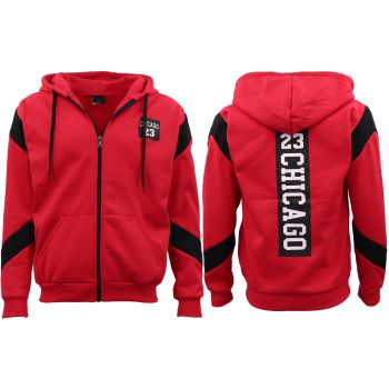 Men's Fleece Zip Up Hoodie Shirt Chicago Bulls 23 Michael Jordan Sweat Jacket, Red, XS