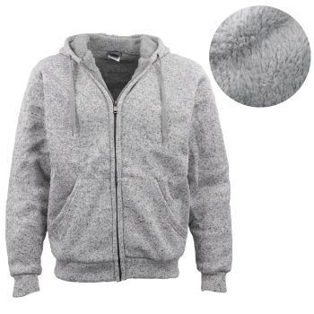 Men's Thick Zip Up Hooded Hoodie w Winter Sherpa Fur Jumper Coat Jacket Sweater, Light Grey, L