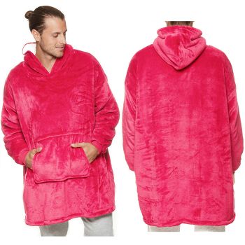 Oversized Soft Pullover Plain Hoodie Warm Fleece Blanket Plush Winter Sweatshirt, Hot Pink, Adult