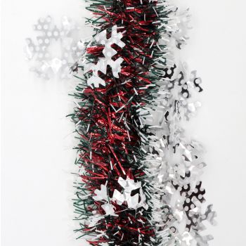 5x 2.5m Christmas Tinsel Xmas Garland Sparkly Snowflake Party Natural Home DÃ©cor, Snow in Red