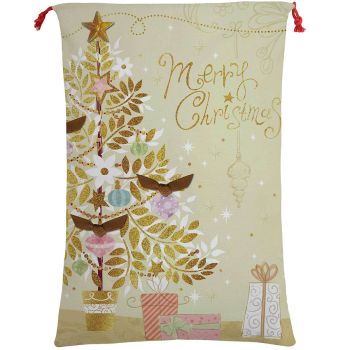 50x70cm Canvas Hessian Christmas Santa Sack Xmas Stocking Reindeer Kids Gift Bag, Merry Christmas Golden Tree