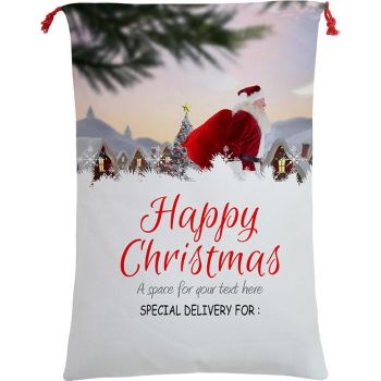 50x70cm Canvas Hessian Christmas Santa Sack Xmas Stocking Reindeer Kids Gift Bag, Santa On The Way