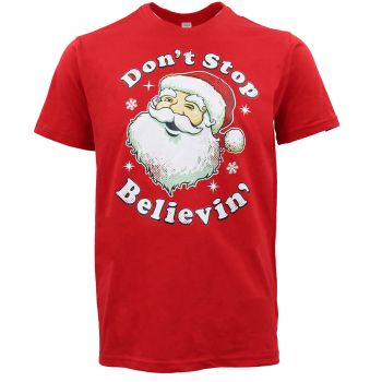 New Funny Adult Xmas Christmas T Shirt Tee Mens Womens 100% Cotton Jolly Ugly, Don't Stop Believin' (Red), S