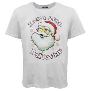 New Funny Adult Xmas Christmas T Shirt Tee Mens Womens 100% Cotton Jolly Ugly, Don't Stop Believin' (White), XS