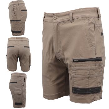 Mens Cargo Cotton Drill Work Shorts UPF 50+ 13 Pockets Tradies Workwear Trousers, Khaki, 38