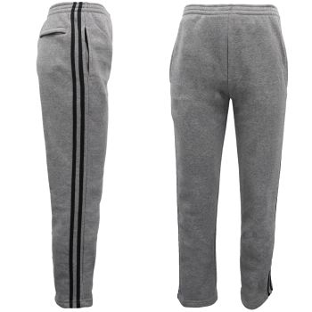 Men's Fleece Casual Sports Track Pants w Zip Pocket Striped Sweat Trousers S-6XL, Grey, S