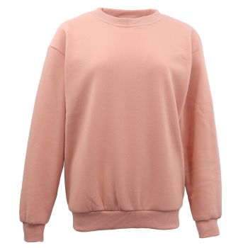 New Adult Unisex Plain Pullover Fleece Jumper Mens Long Sleeve Crew Neck Sweater, Wash Pink, S