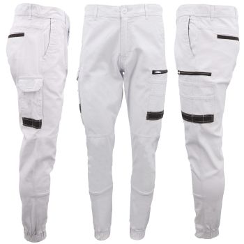 Men's Cargo Cotton Drill Work Pants UPF 50+ 13 Pockets Tradies Workwear Trousers, White, 40