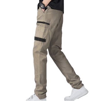 Men's Cotton Drill Cargo Work Pants UPF 50+ 13 Pockets Tradies Workwear Trousers, Khaki, 38