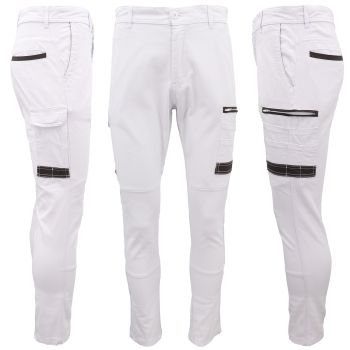 Men's Cotton Drill Cargo Work Pants UPF 50+ 13 Pockets Tradies Workwear Trousers, White, 38