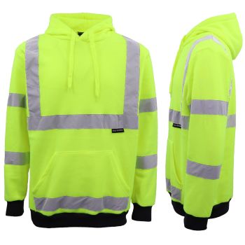 HI VIS Hooded Safety Jumper Hoodie Sweatshirt Tradie Workwear Fleece Jacket Coat, Fluro Yellow, XS