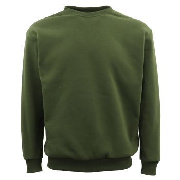 New Adult Unisex Plain Pullover Fleece Jumper Mens Long Sleeve Crew Neck Sweater, Olive, S