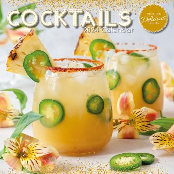 Cocktails - 2024 Square Wall Calendar 16 Months Food Planner New Year w Recipes