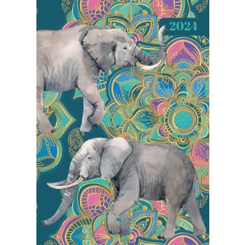 Elephant Elegance 2024 A5 Padded Cover Diary Premium Planner Book New Year Gift