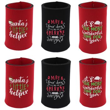 6x Christmas Stubby Stubbie Holders Beer Bottle Drink Can Cooler Santa Reindeer, B