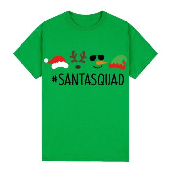 100% Cotton Christmas T-shirt Adult Unisex Tee Tops Funny Santa Party Custume, Santa Squad (Green), S