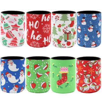 8x Christmas Stubby Stubbie Holders Beer Bottle Drink Can Cooler Santa Reindeer, G