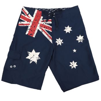 Men's Adult Board Shorts Australian Flag Australia Day Souvenir Navy Beach Wear, Navy, L