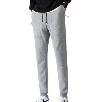 Men's Fleece Slim Trackpant Sport Joggers w Zipped Pockets Gym Casucal Trousers, Light Grey, 3XL