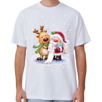 100% Cotton Christmas T-shirt Adult Unisex Tee Tops Funny Santa Party Custume, Reading Santa (White), XL