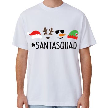 100% Cotton Christmas T-shirt Adult Unisex Tee Tops Funny Santa Party Custume, Santa Squad (White), M