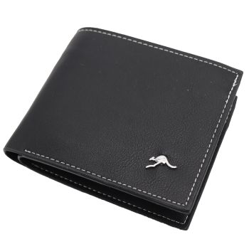 Mens Wallet Australian Kangaroo Leather Bifold Souvenir Gift Coin Card Holder, Black Kangaroo