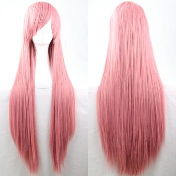 New 80cm Straight Sleek Long Full Hair Wigs w Side Bangs Cosplay Costume Womens, Dusty Pink