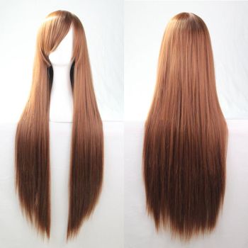 New 80cm Straight Sleek Long Full Hair Wigs w Side Bangs Cosplay Costume Womens, Brown